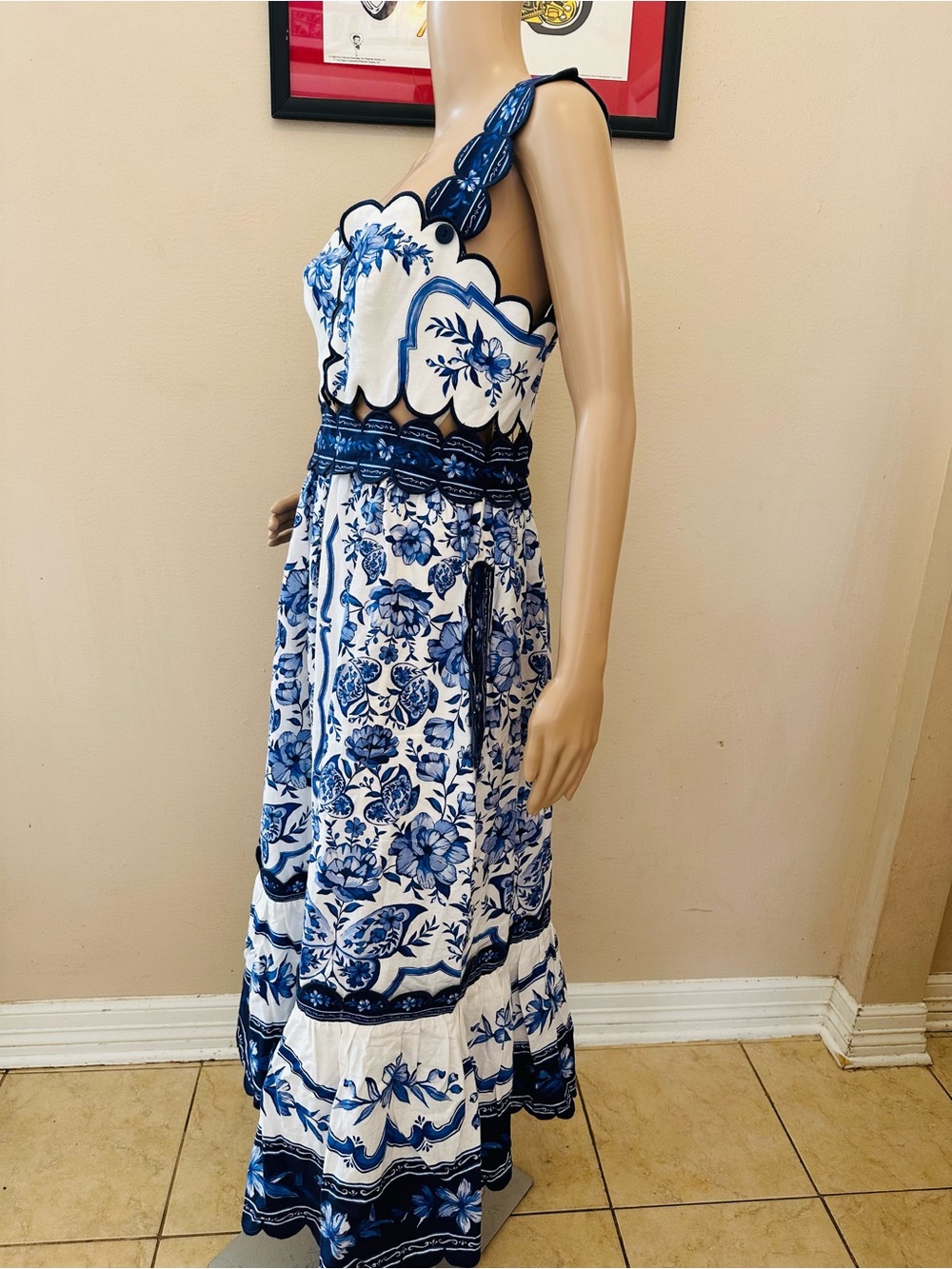 FARM Rio White Midi Dress with Blue Floral Print - Picture 11 of 16